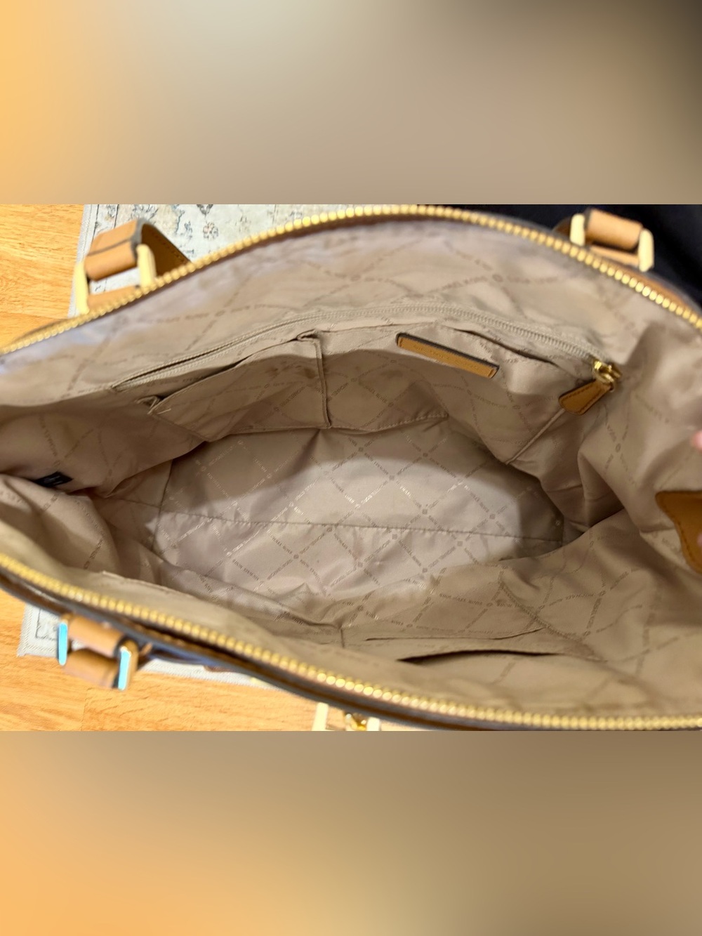 Michael Kors Beige and Tan MK Monogram Tote - Picture 4 of 8